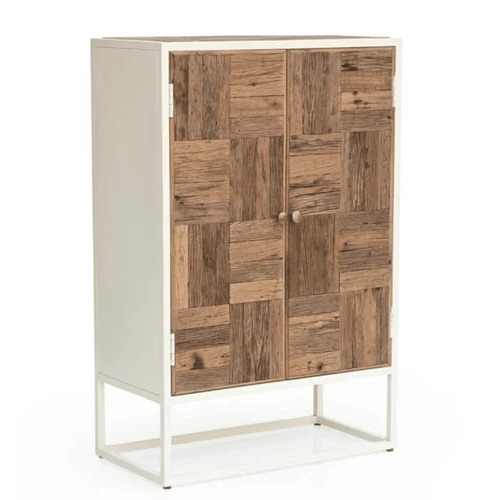 White Coated Metal Wagon Wood Cabinet