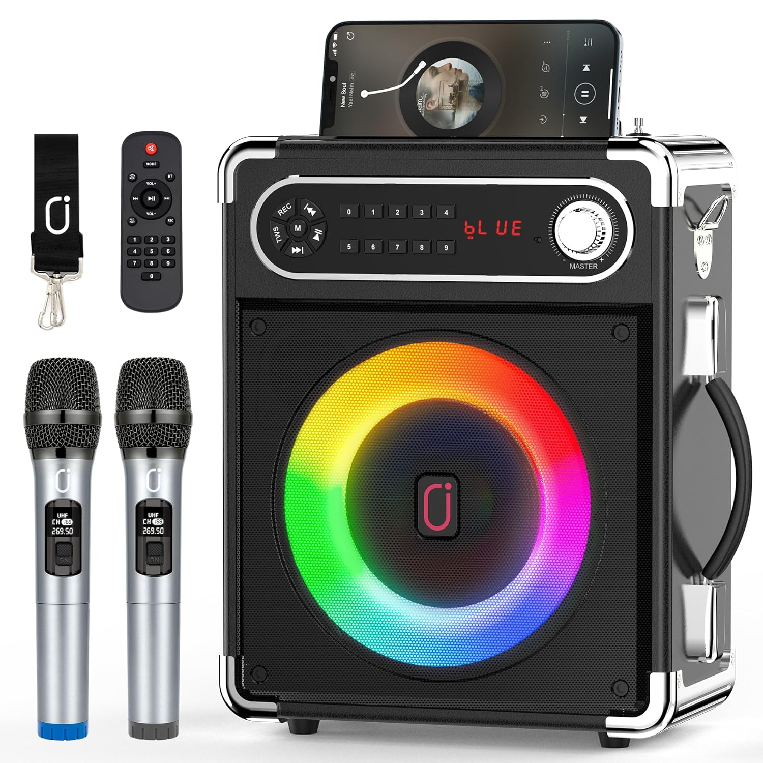 Jyx Karaoke Machine With 2 Uhf Wireless Microphones Bass/Treble Bluetooth Speaker