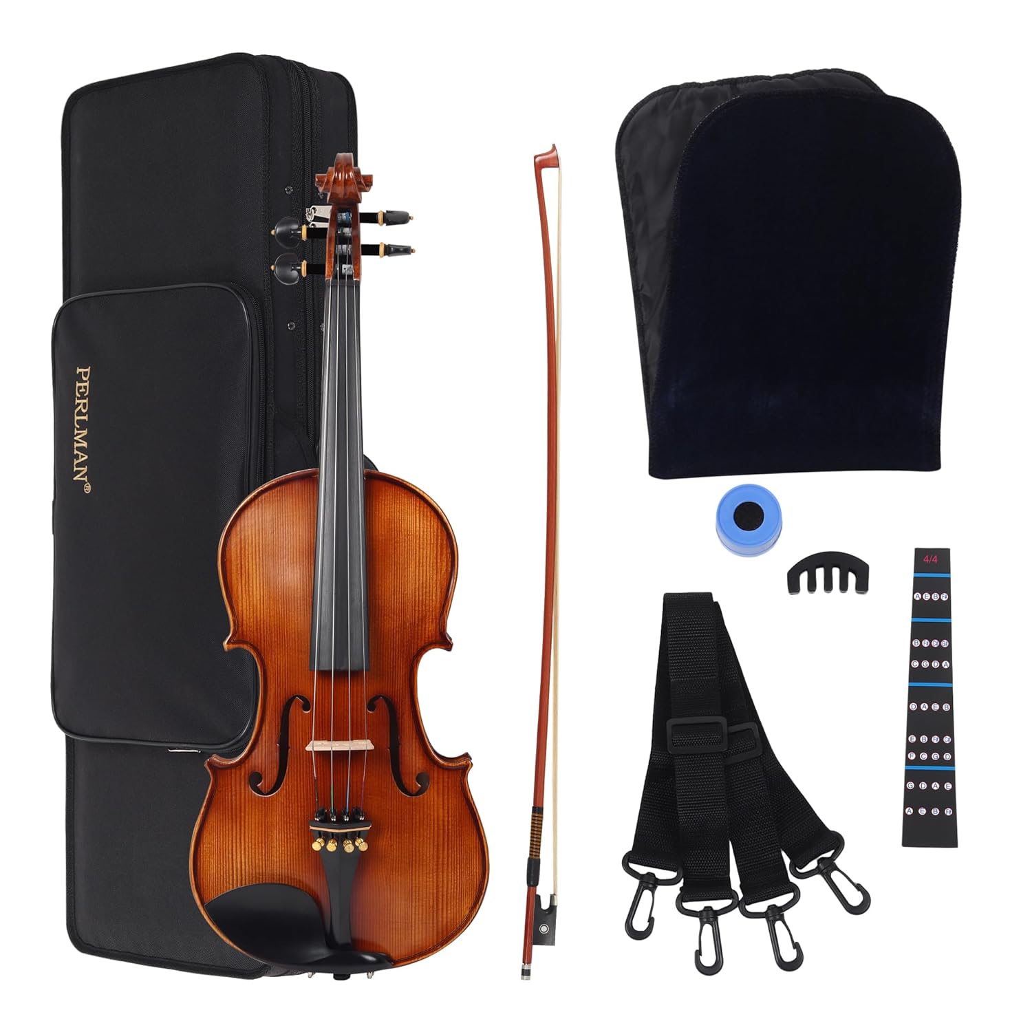 Perlman Classic 4/4 Violin With 1 Brazil Wood Bow, Rosin, Hard Case, 1 Fingerboard Sticker