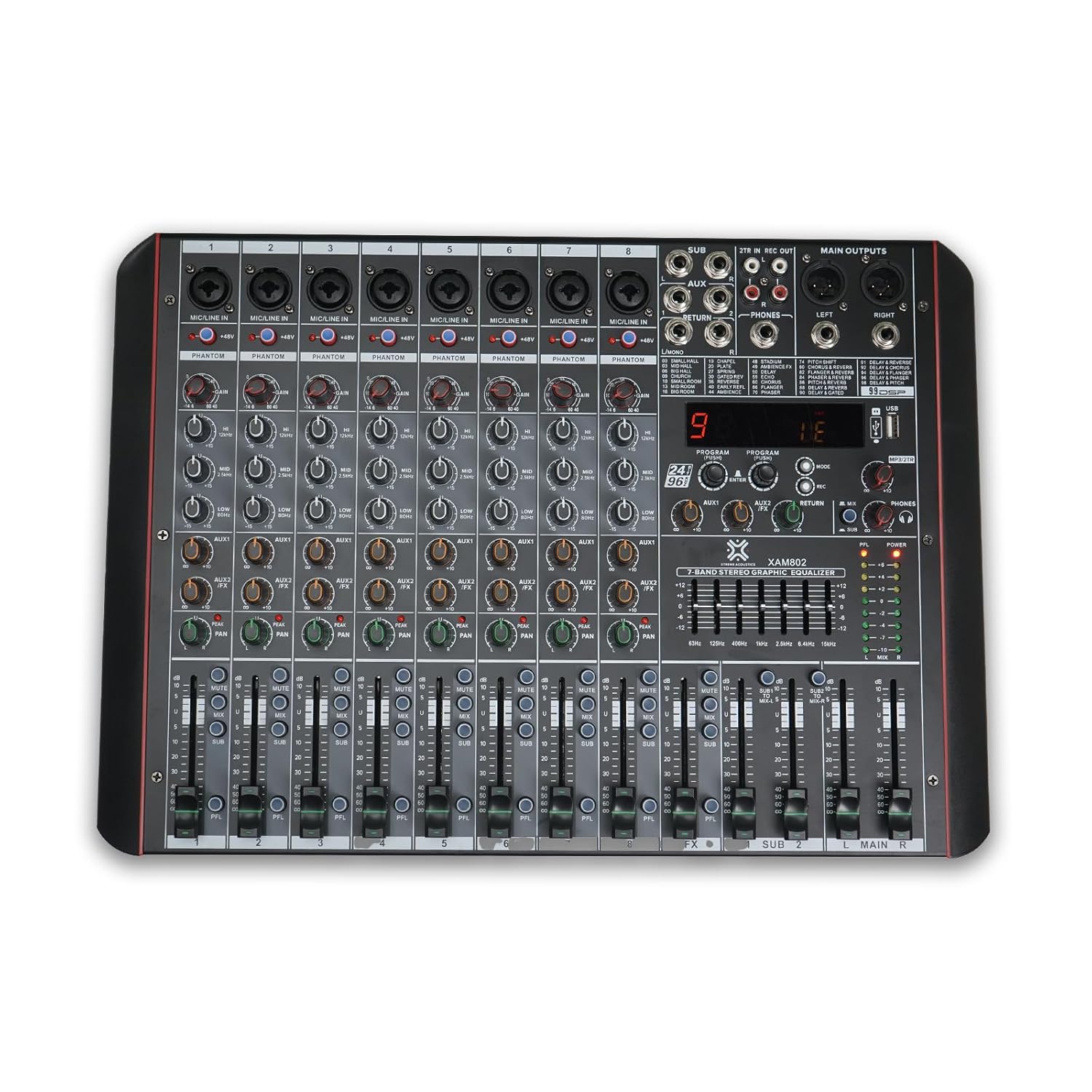 Xtreme Acoustics Xam802 8-Channel Mixer Professional Audio Mixing Console With Bluetooth
