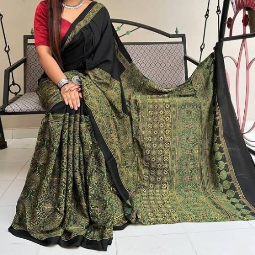 Modal Ajrakh Silk Saree By Sami Textile