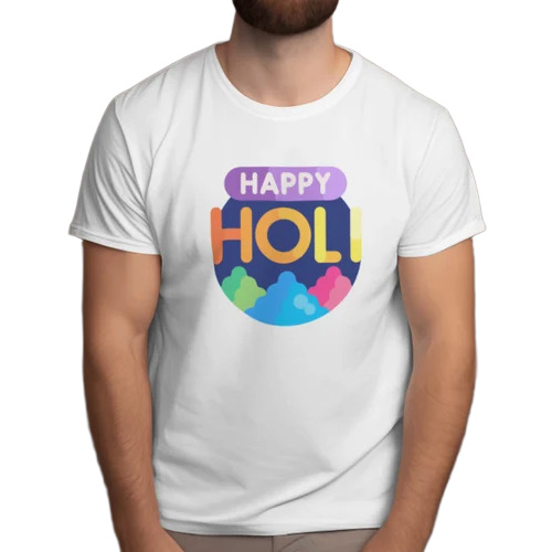White Holi Printed T Shirt