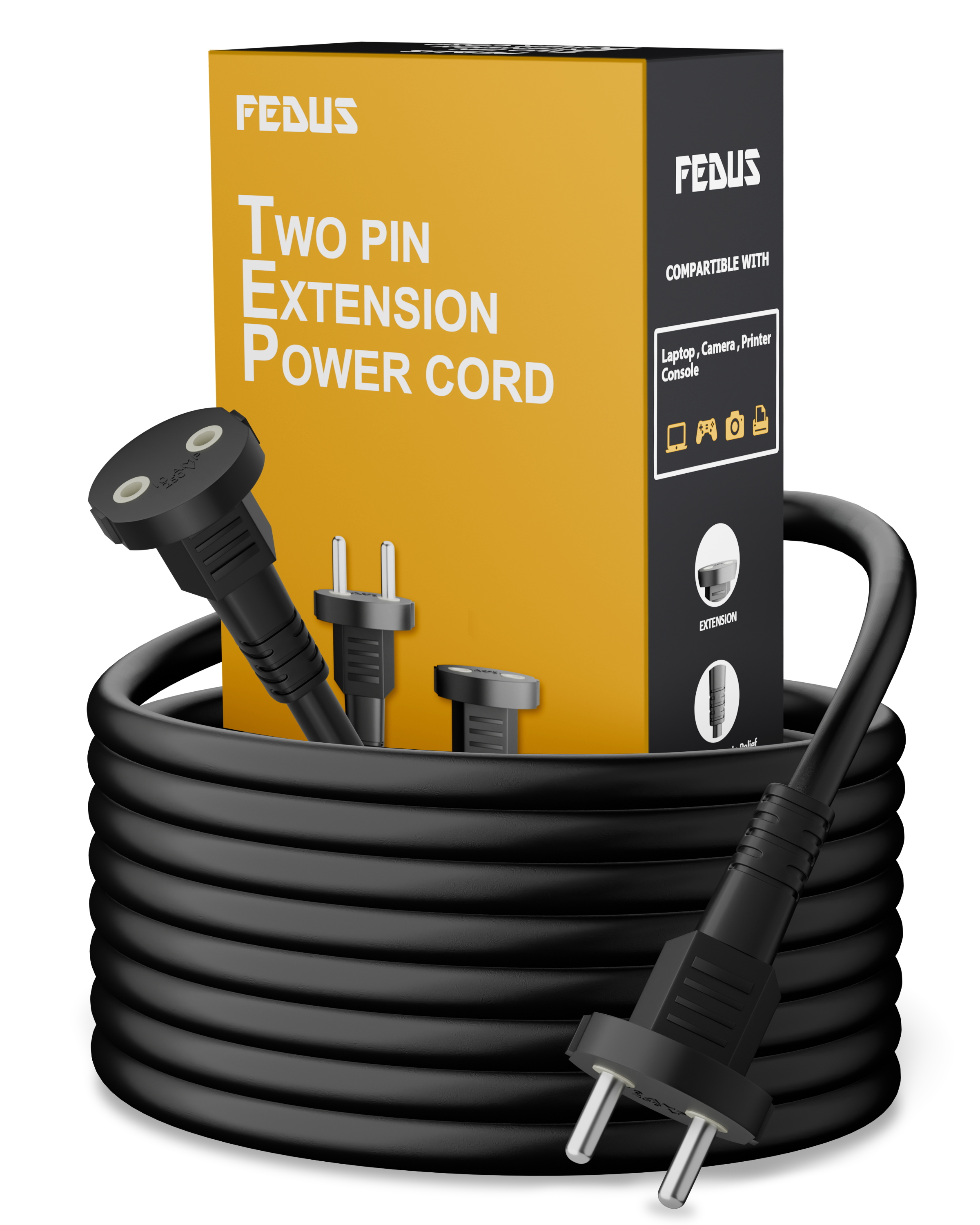 FEDUS 10m Long 18AWG Heavy Duty Male to Female 2 Pin Power Extension Cord Wire, 10amp Indoor Outdoor Power Cord Extension Electrical Extender Power Cable for appliances, Electronics, and Power Tools