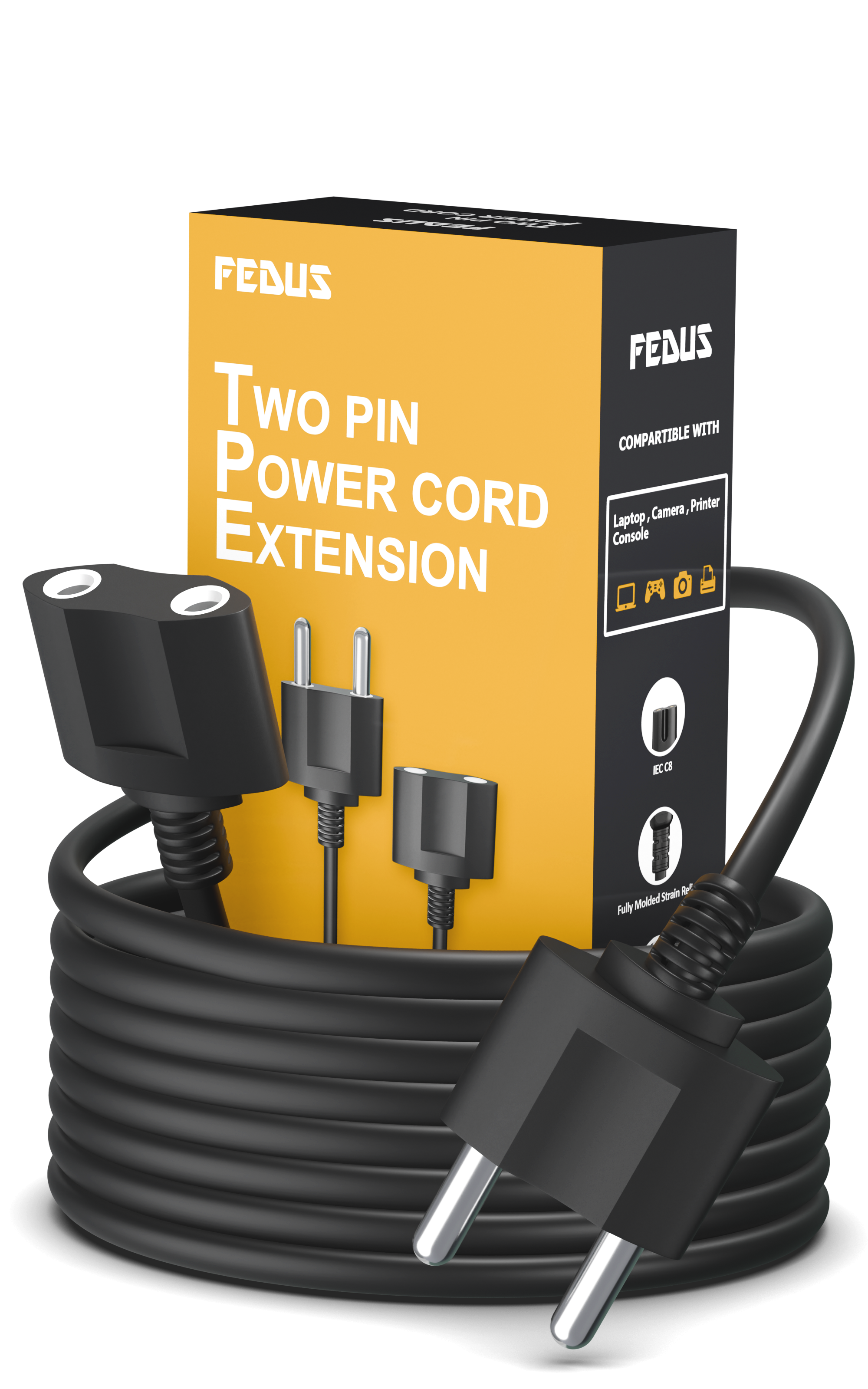 FEDUS 5 Meter Long 22AWG Male to Female 2 Pin Power Extension Cord Wire, 6amp Indoor Outdoor Power Cord Extension Electrical Extender Power Cable for appliances, Electronics, and Power Tools.