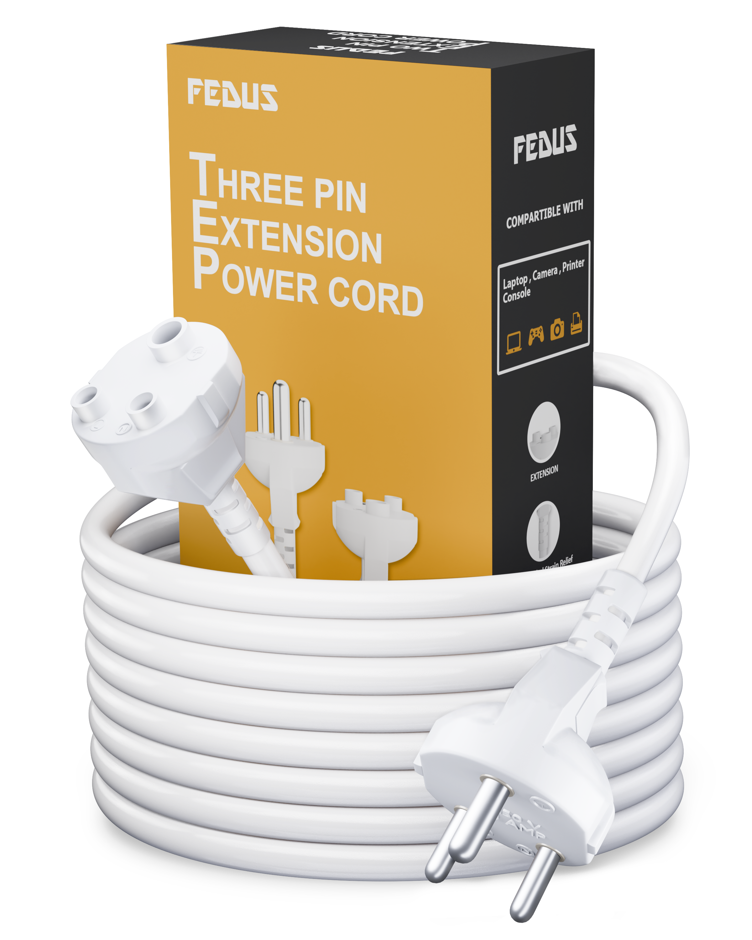 FEDUS 5M Long 18AWG Heavy Duty Male to Female 3 Pin Power Extension Cord Wire, 10amp Indoor Outdoor Power Cord Extension Electrical Extender Power Cable for appliances, Electronics and Power Tools