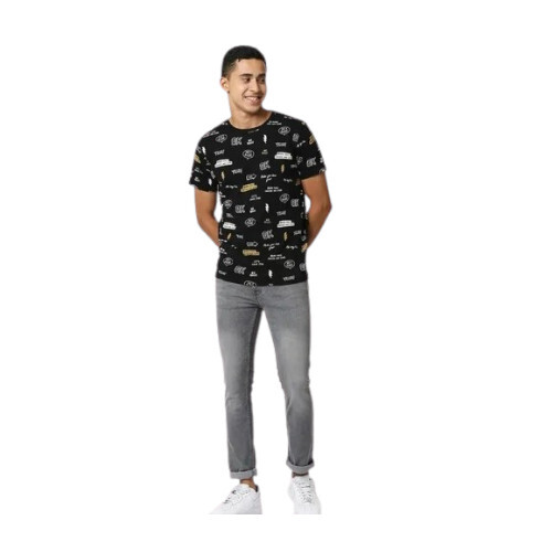 Men Printed Black T Shirt