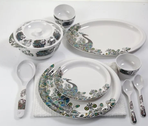Tibros Peacock Print Melamine Dinner Set
