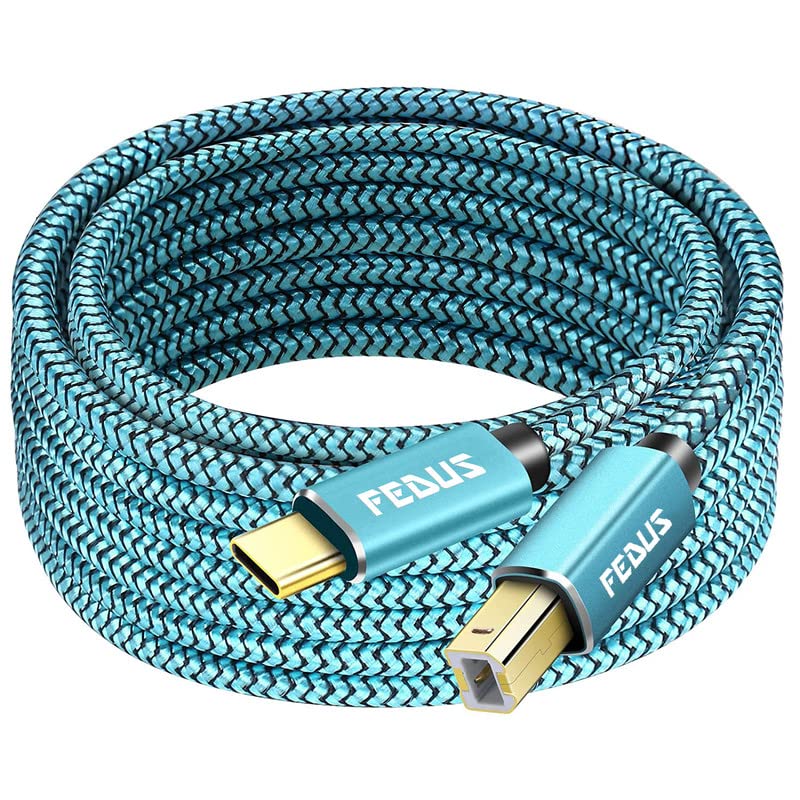 FEDUS 3 Meter USB Type-C to Printer Cable, Gold Plated Nylon Braided USB Type-C to USB B Male Scanner Cord Compatible with DIMI, Google Chromebook Pixel, MacBook Pro, HP Canon Printers