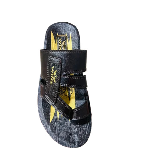 Men Pu Slipper - PU Material, Black | Durable, Plain Design, Summer Wear
