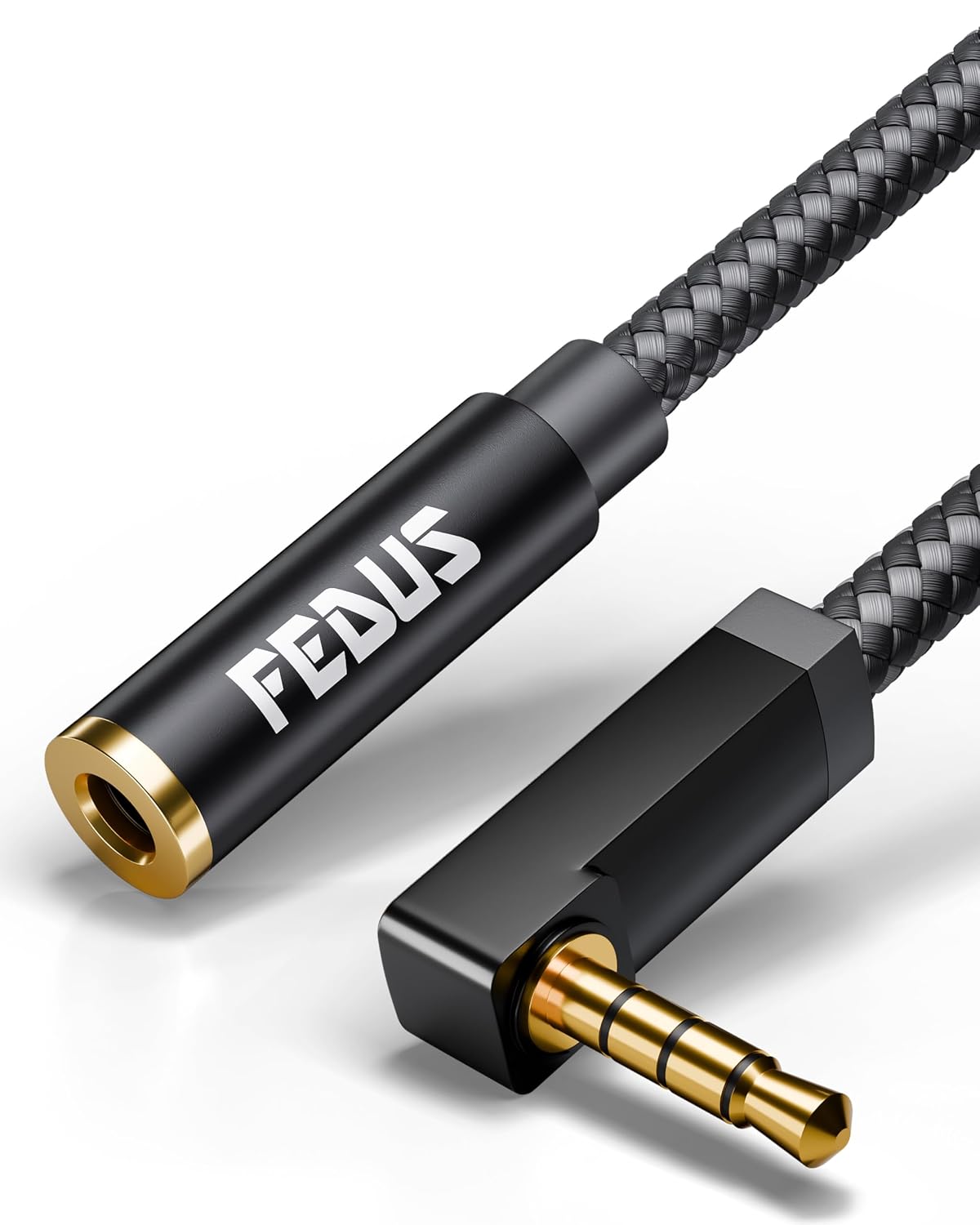 FEDUS 1 Meter 90-Degree 3.5 mm Male to Female Aux Extension Audio Cable with Microphone Nylon Braided 2 Meter TRRS 4 Pole Stereo Audio Extender Cord Aux Cable for Car Speakers,Earphone Headphone,Phone