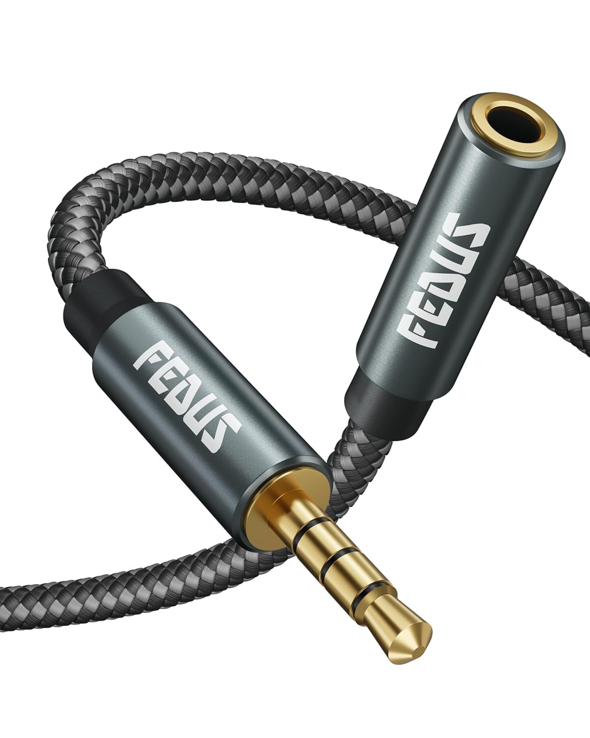 FEDUS 3.5 Mm Male To Female Aux Extension Audio Cable With Microphone Nylon Braided Trrs 4 Pole Stereo Audio Extender Cord Aux Cable For Car,Aux Cable For Speakers,Earphone Headphone,Phone 2M Gray