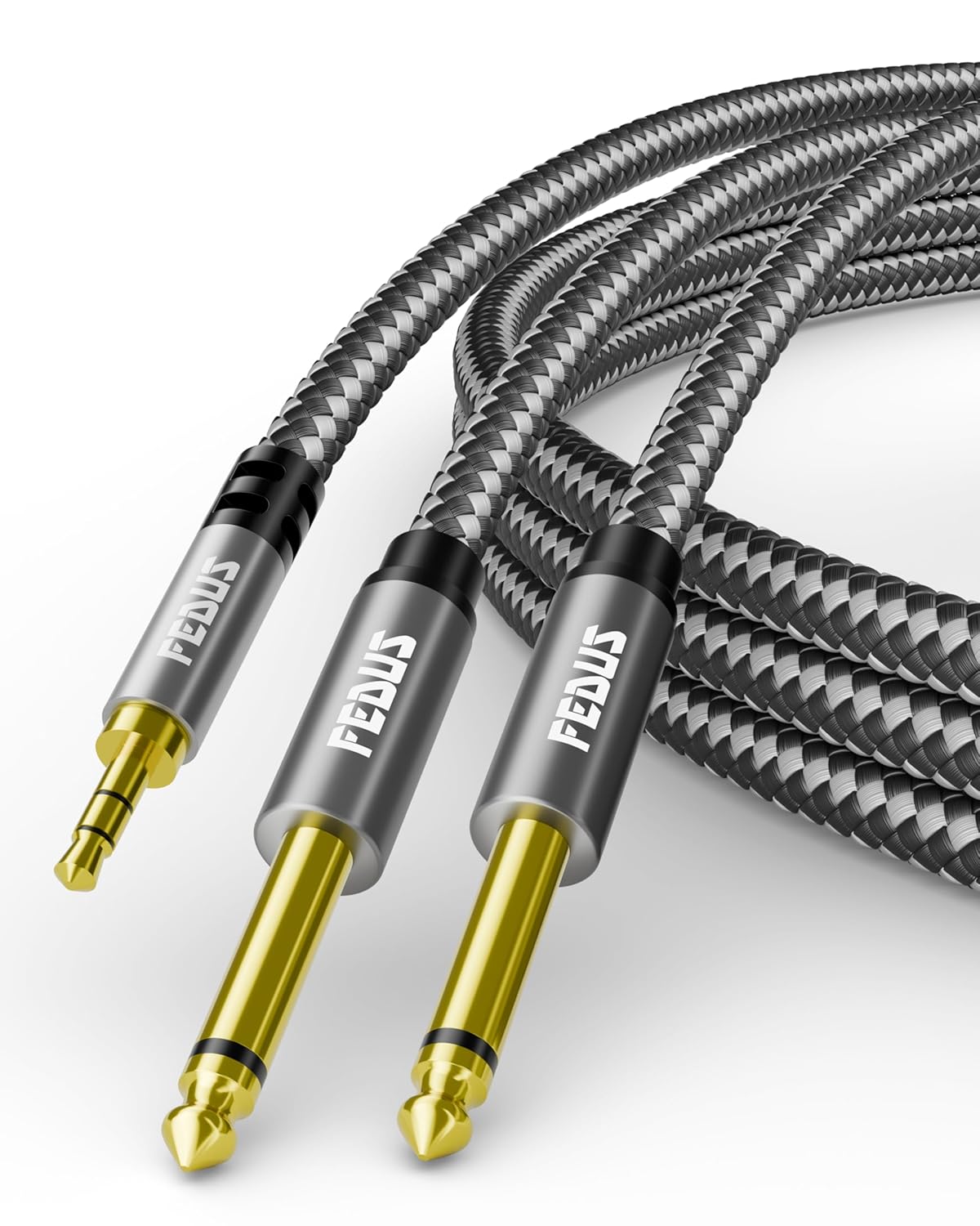 FEDUS 5 Meter Gold Plated Oxygen Free Copper 3.5mm 1/8" TRS to Dual 6.35mm 1/4" TS Mono Stereo Y-Cable Splitter Cord Compatible for Phones, Sound Cards, CD Players, Multimedia Speakers, Home Stereo