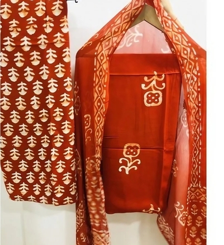 Orange Cotton Wax Batik Dress Material