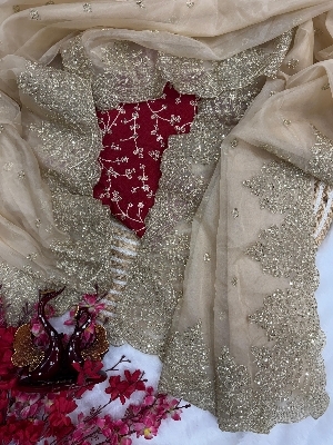 Party Wear Designer Sarees - Color: Cream