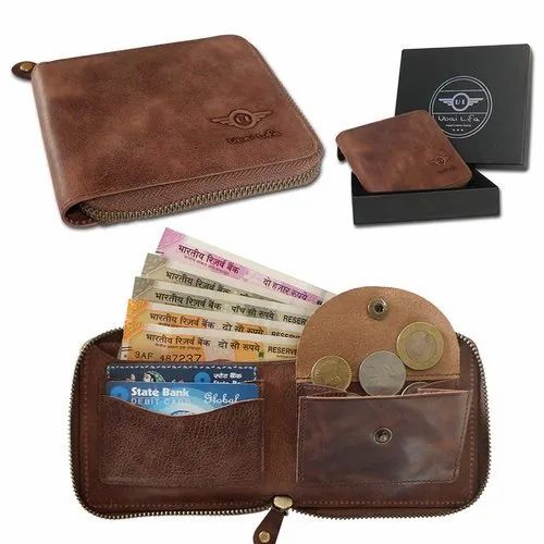 Mens Genuine Leather Zipper Wallet