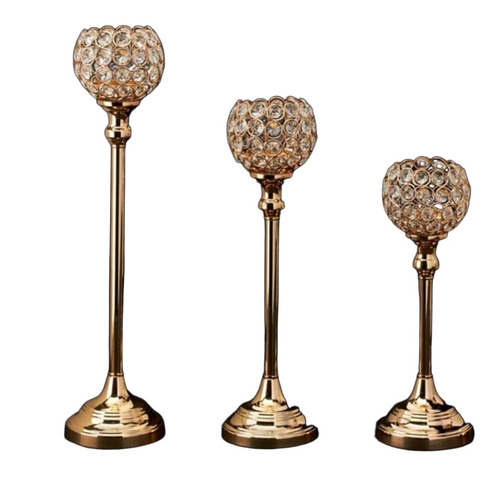 Gold Crystal Ball Candle Holder Set