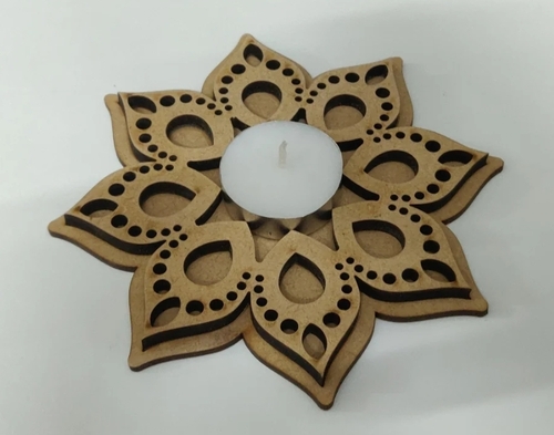 Brown Wooden Floral T Light Candle Holder
