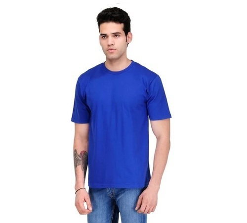 Blue Cotton Round Neck T Shirt