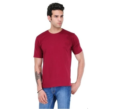 Maroon Cotton Round Neck T Shirt - Cotton, All Sizes, Multiple Colors, Short Sleeve, Comfortable Fit