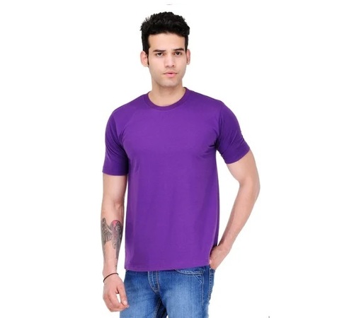Purple Cotton Round Neck T Shirt