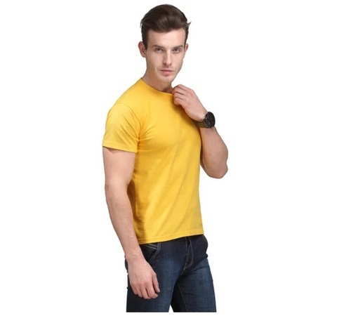 Yellow Cotton Round Neck T Shirt