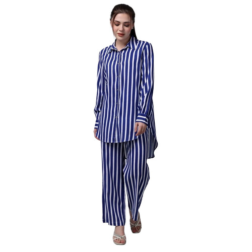 Ladies Blue Stripe Co-Ord Set