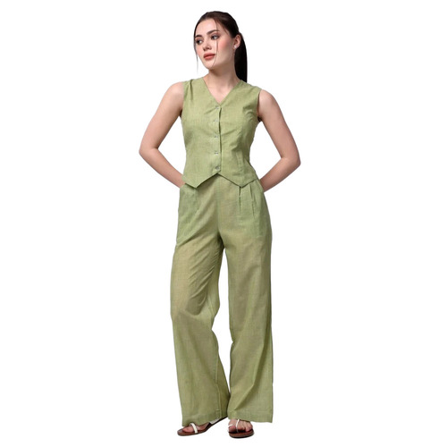 Ladies Green Cotton Slub Co-Ord Set