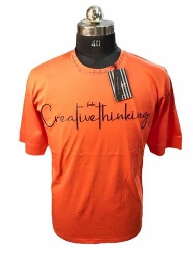 Men Orange Printed Cotton T Shirt