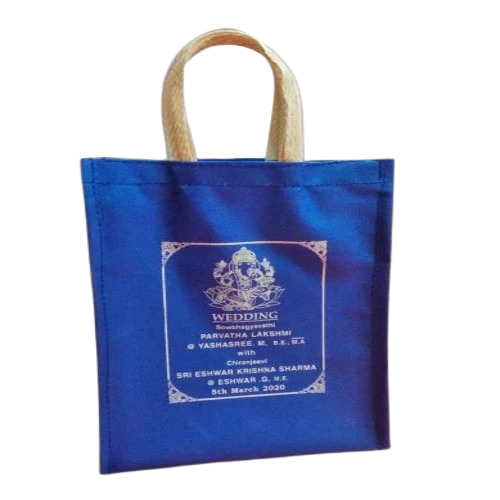 Printed Blue Jute Shopping Bags