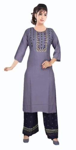 Ladies Grey Kurti Palazzo Set