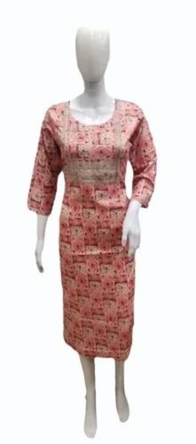 Ladies Peach Casual Wear Cotton Kurti