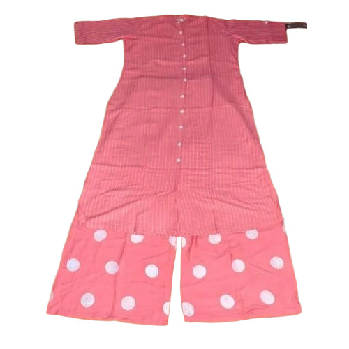 Ladies Pink Kurti Plazzo Set