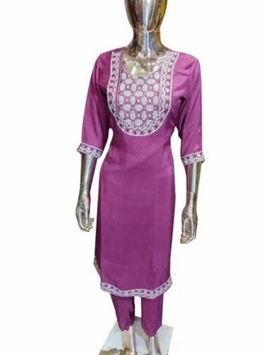 Silk Purple Kurti Pant Set