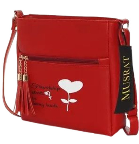 Ladies Red Shoulder Bags - Rexine, Customized Size, Red | Zipper Closure, Rectangle Shape, Durable Comfortable Design