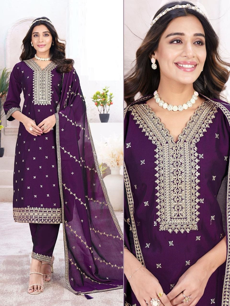 Designer Silk Kurti Pant Dupatta Set
