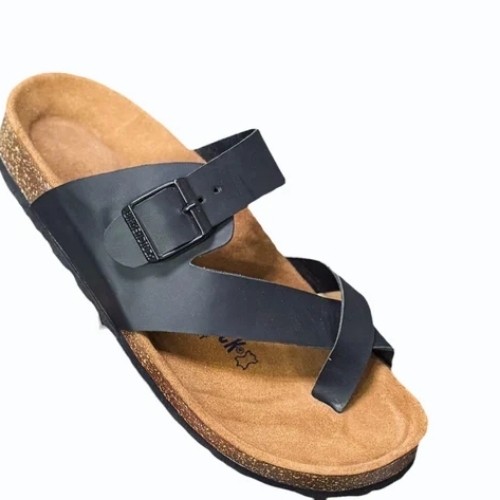 Mens Leather Flat Sandal - Color: Brown