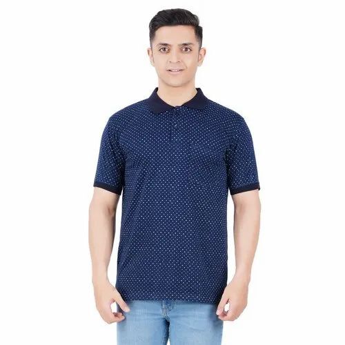 Men Navy Blue Polo T Shirt