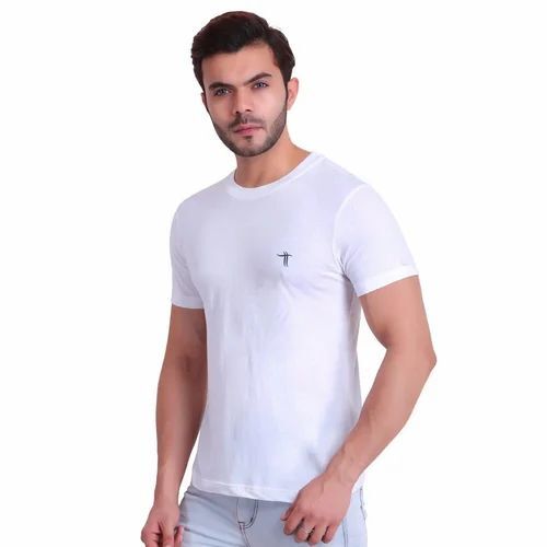 Men White Half Sleeve T Shirt - Cotton, Various Sizes, White | O-Neck, Quick Dry, Comfortable Fit, Elegant Design
