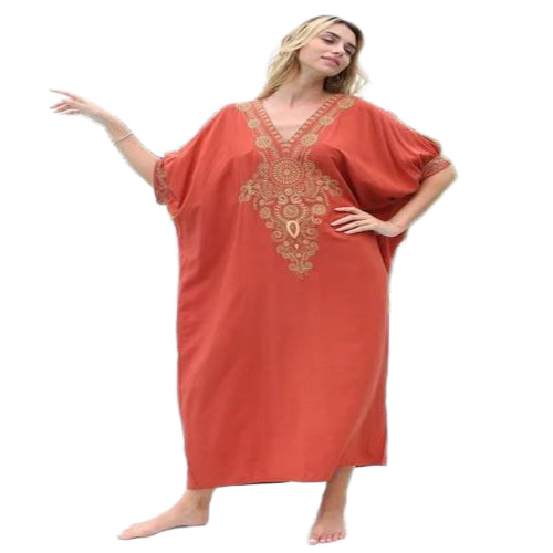 Embroidery Orange Maxi Dress