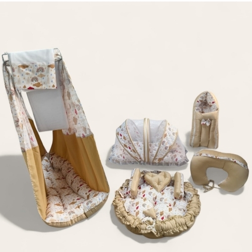Gold And White Born Baby Bed Set