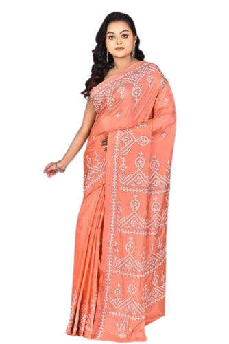 Women Blended Silk Stitch Saree With Blouse Piece