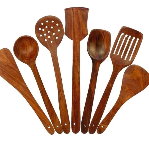 Brown Wooden Cutlery Spoons Set
