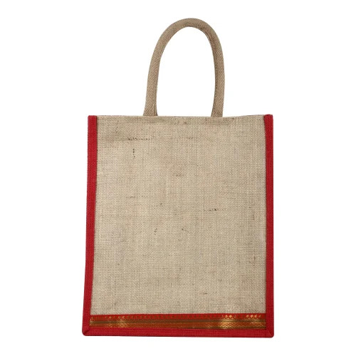 Red And Brown Jute Carry Bag