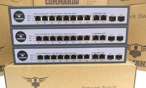 E1000-8Gp+4Cf Commando Scout E1000 8Ge Full Poe/Poe+ 2Ge+2Sfp Uplinks 150W Unmanaged Switch - Color: Black