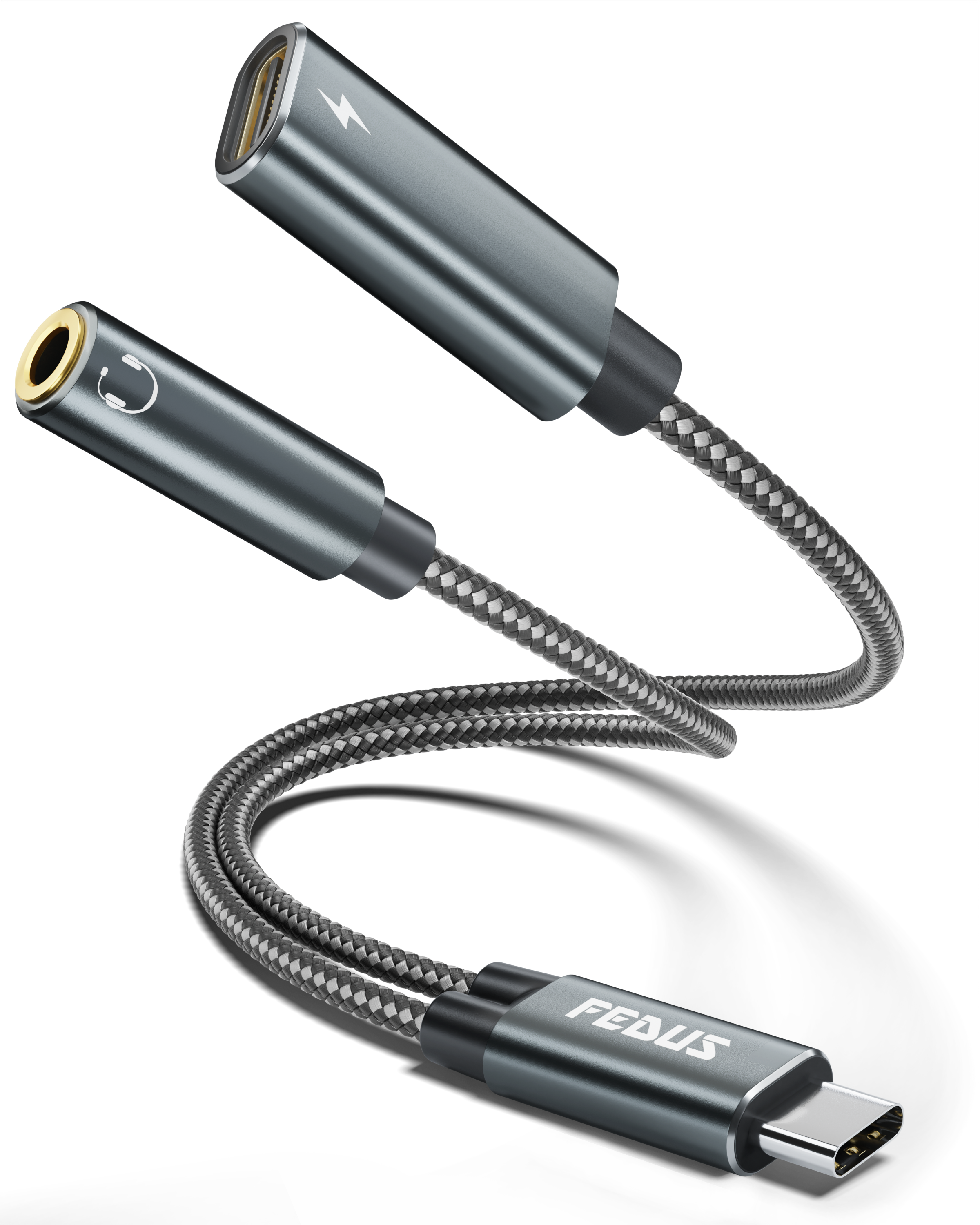 Fedus Type-C Male To 3.5mm Audio & Type-C Female Charger Adapter, Headphone Jack Converter