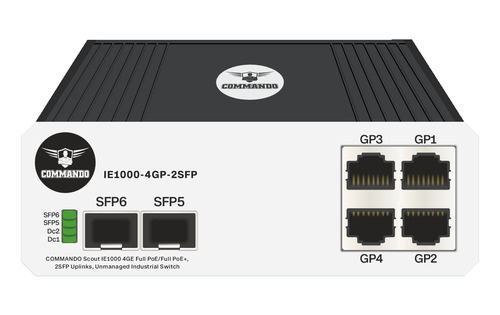IE1000-4GP-2SFP COMMANDO Scout IE1000 4GE Full PoE/Full PoE+ 2SFP Uplinks Unmanaged Industrial Switch
