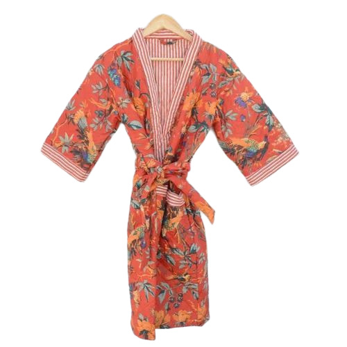 Multicolor Cotton Printed Bathrobe