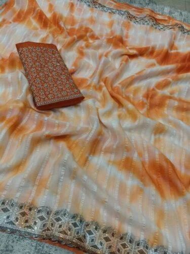 Orange & White Chiffon Saree 