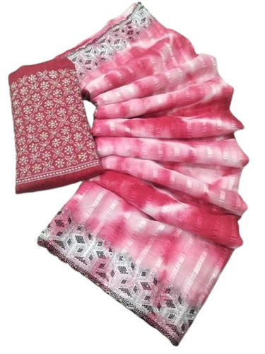 Red & White Chiffon Saree