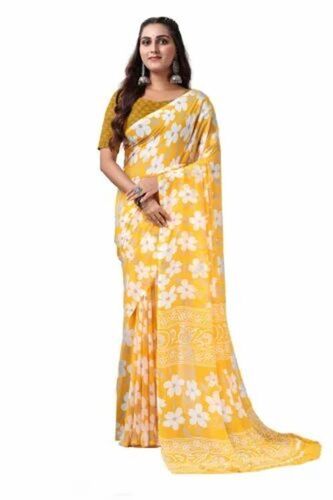Yellow Floral Georgette Saree